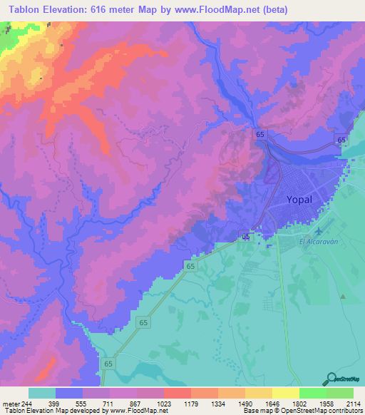 Tablon,Colombia Elevation Map