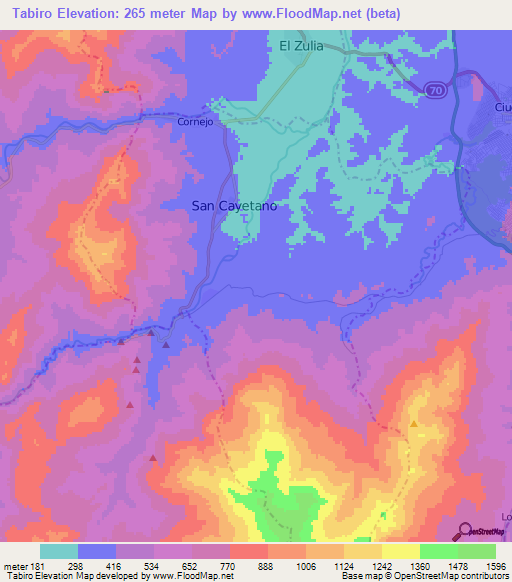 Tabiro,Colombia Elevation Map