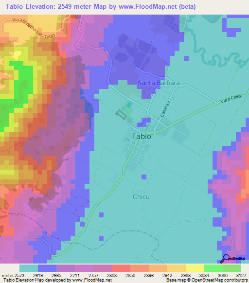 Tabio,Colombia Elevation Map