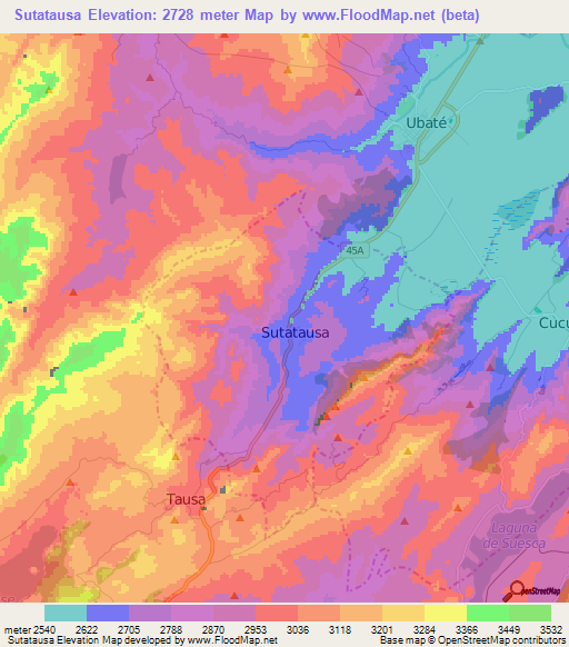 Sutatausa,Colombia Elevation Map