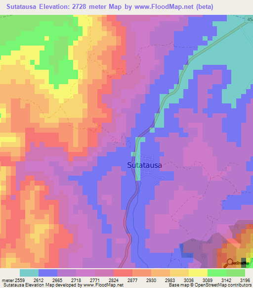 Sutatausa,Colombia Elevation Map