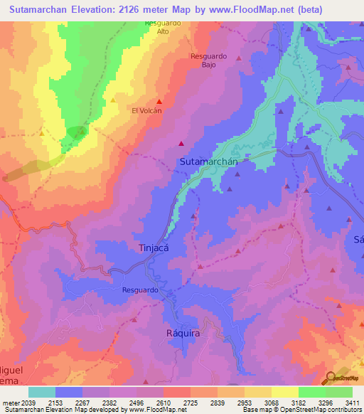 Sutamarchan,Colombia Elevation Map