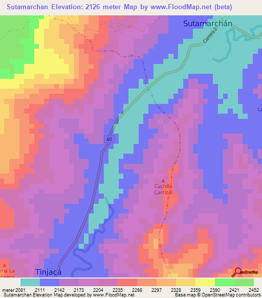 Sutamarchan,Colombia Elevation Map