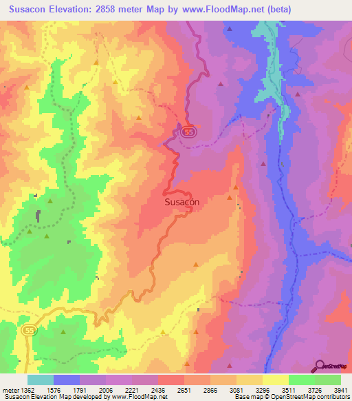 Susacon,Colombia Elevation Map