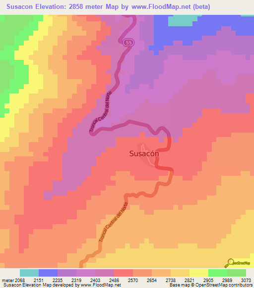 Susacon,Colombia Elevation Map