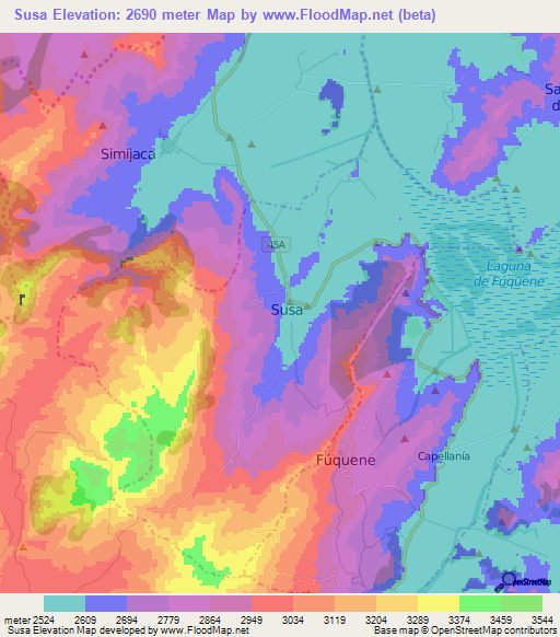 Susa,Colombia Elevation Map