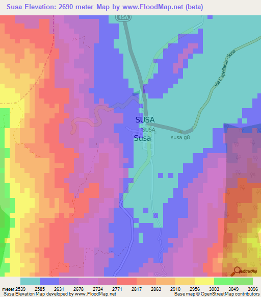 Susa,Colombia Elevation Map