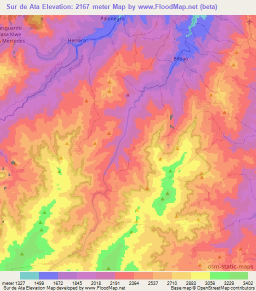 Sur de Ata,Colombia Elevation Map