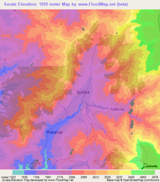 Surata,Colombia Elevation Map