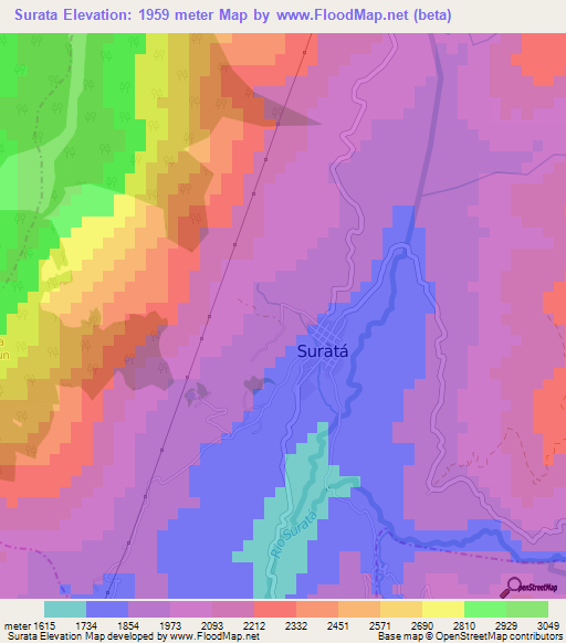 Surata,Colombia Elevation Map