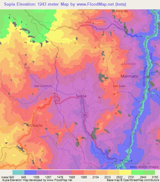 Supia,Colombia Elevation Map