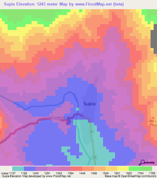 Supia,Colombia Elevation Map