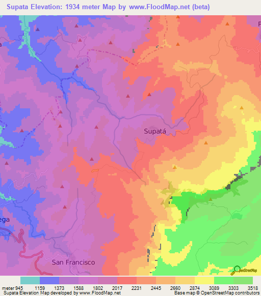 Supata,Colombia Elevation Map