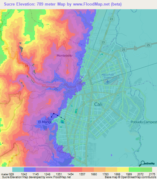 Sucre,Colombia Elevation Map