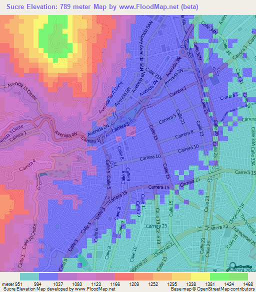 Sucre,Colombia Elevation Map