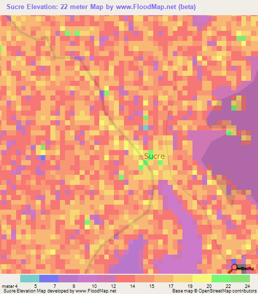 Sucre,Colombia Elevation Map