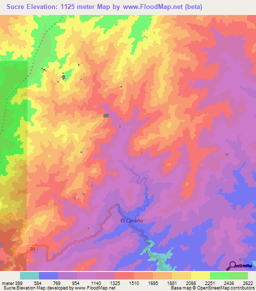 Sucre,Colombia Elevation Map