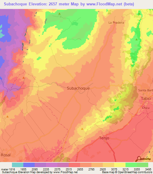 Subachoque,Colombia Elevation Map