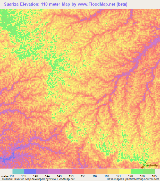 Suariza,Colombia Elevation Map