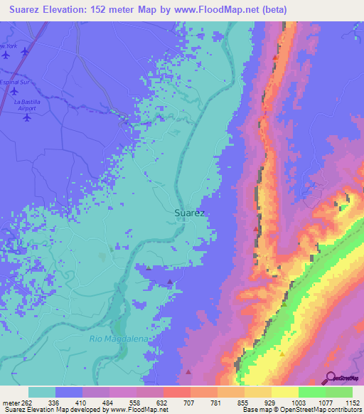 Suarez,Colombia Elevation Map