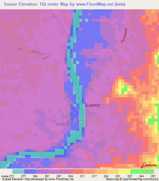 Suarez,Colombia Elevation Map