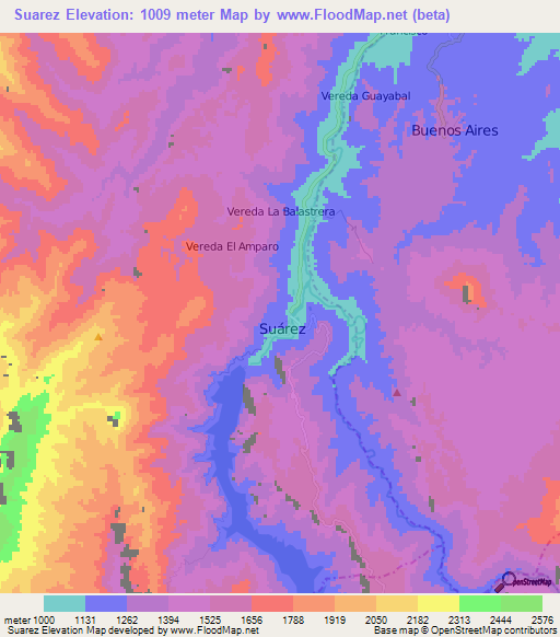 Suarez,Colombia Elevation Map