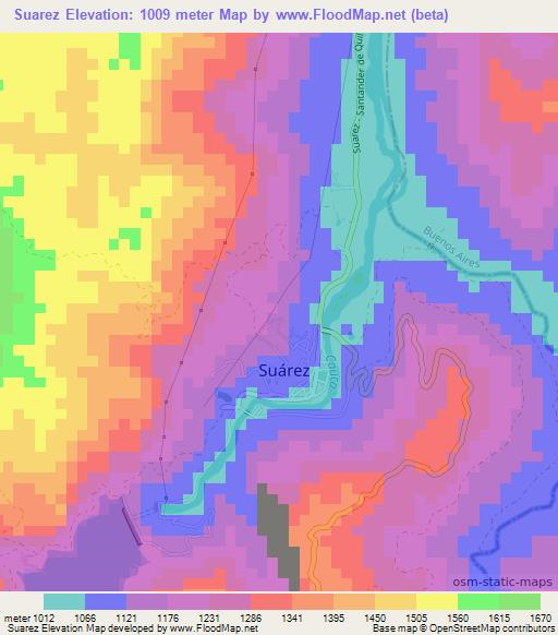 Suarez,Colombia Elevation Map