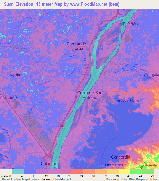 Suan,Colombia Elevation Map