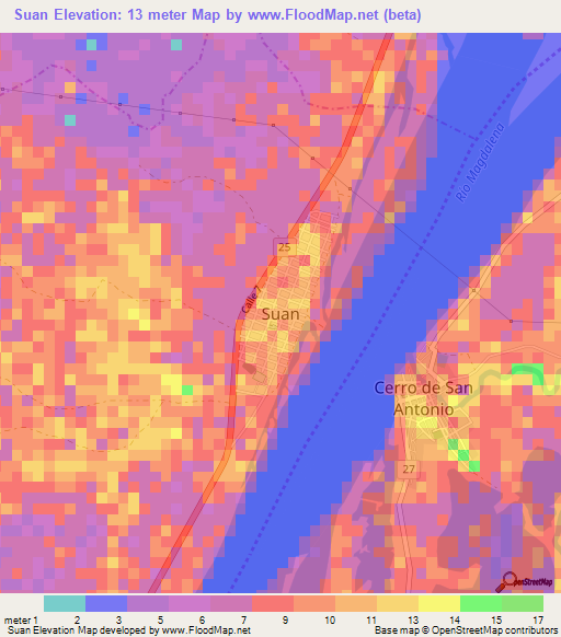 Suan,Colombia Elevation Map