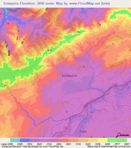 Sotaquira,Colombia Elevation Map