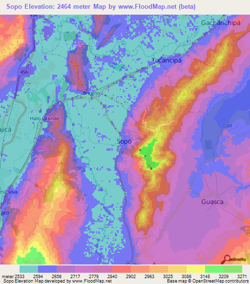 Sopo,Colombia Elevation Map