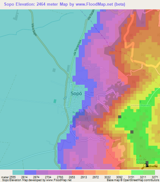 Sopo,Colombia Elevation Map