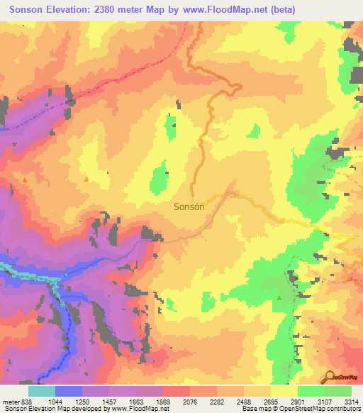 Sonson,Colombia Elevation Map