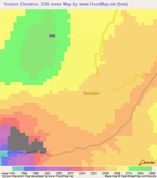 Sonson,Colombia Elevation Map