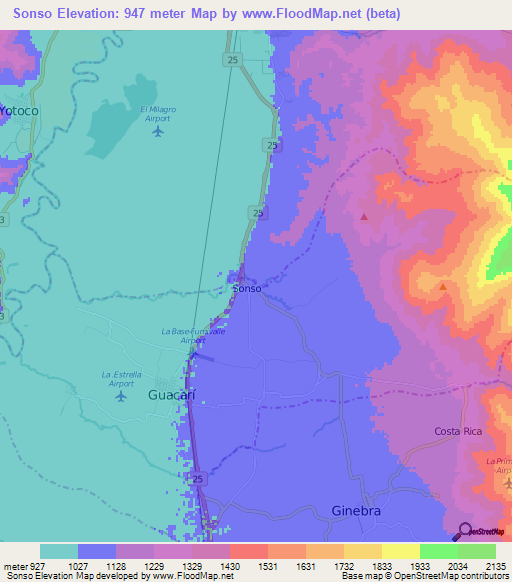 Sonso,Colombia Elevation Map