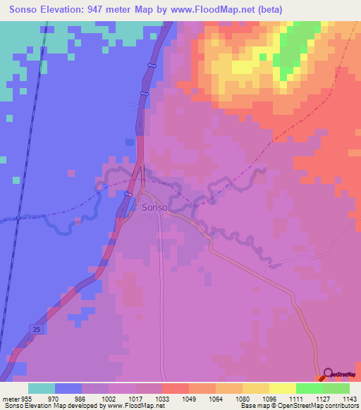 Sonso,Colombia Elevation Map