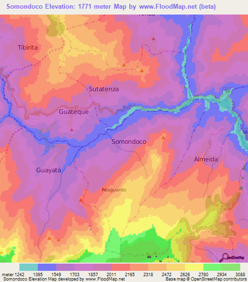 Somondoco,Colombia Elevation Map