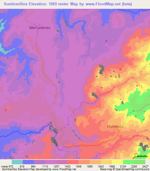 Sombrerillos,Colombia Elevation Map