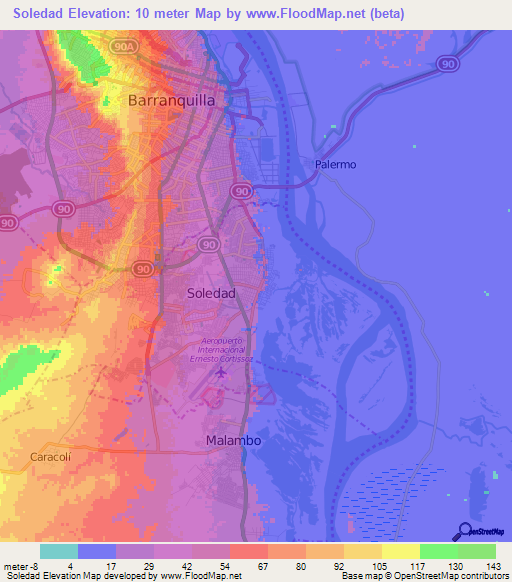 Soledad,Colombia Elevation Map