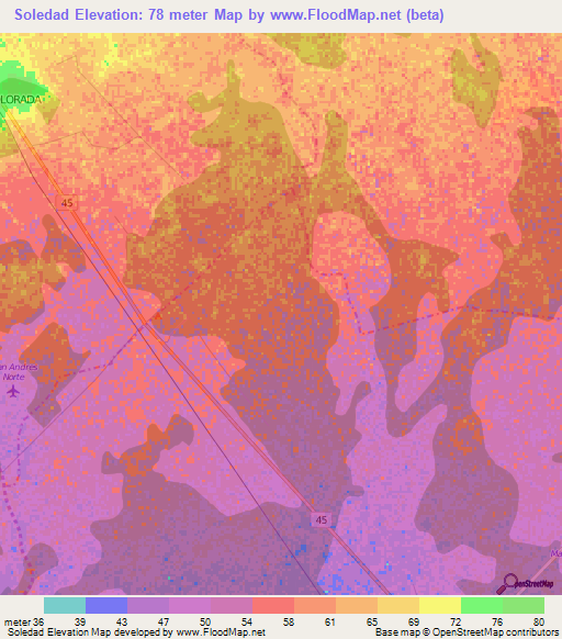 Soledad,Colombia Elevation Map