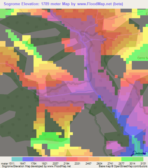 Sogrome,Colombia Elevation Map