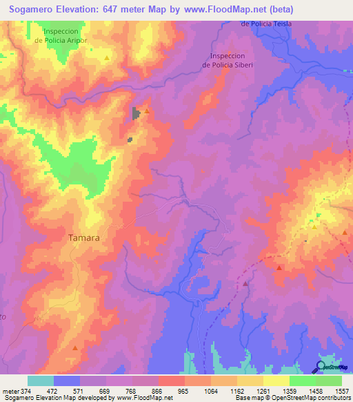 Sogamero,Colombia Elevation Map