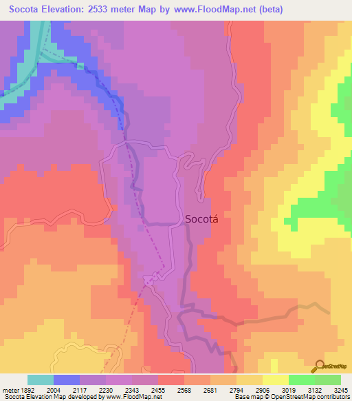 Socota,Colombia Elevation Map