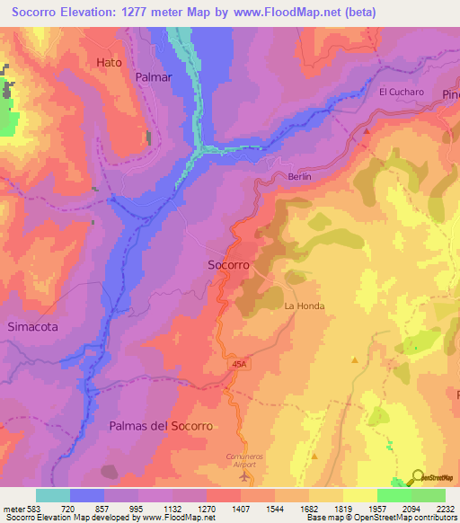 Socorro,Colombia Elevation Map