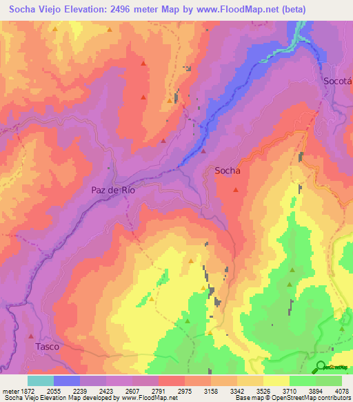 Socha Viejo,Colombia Elevation Map