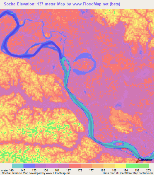 Socha,Colombia Elevation Map