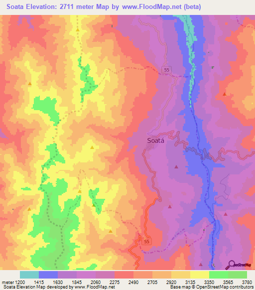 Soata,Colombia Elevation Map