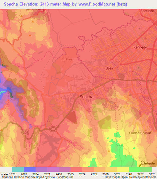 Soacha,Colombia Elevation Map