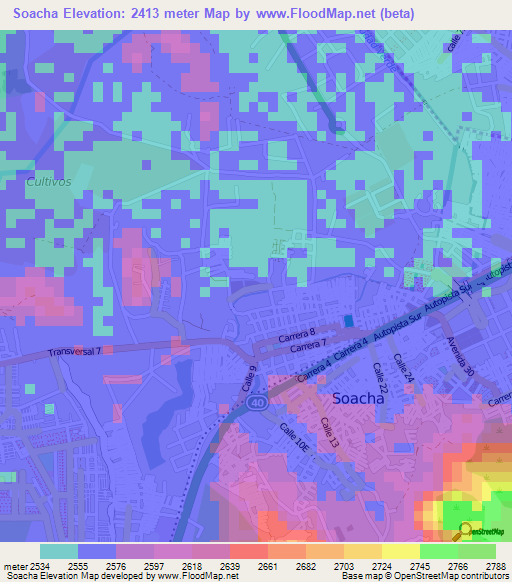 Soacha,Colombia Elevation Map