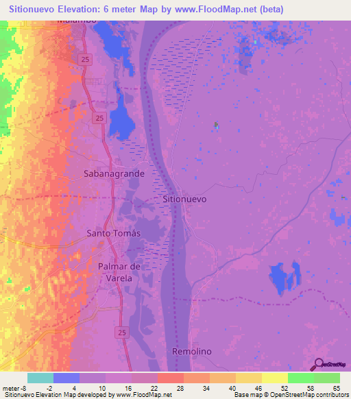 Sitionuevo,Colombia Elevation Map